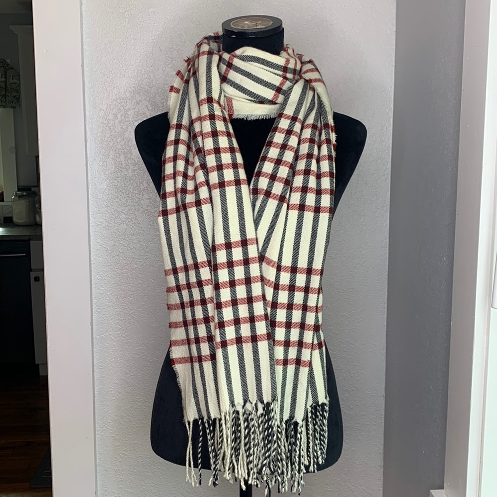 Tan Plaid Tartan Fringe Winter blanket Scarf wrap